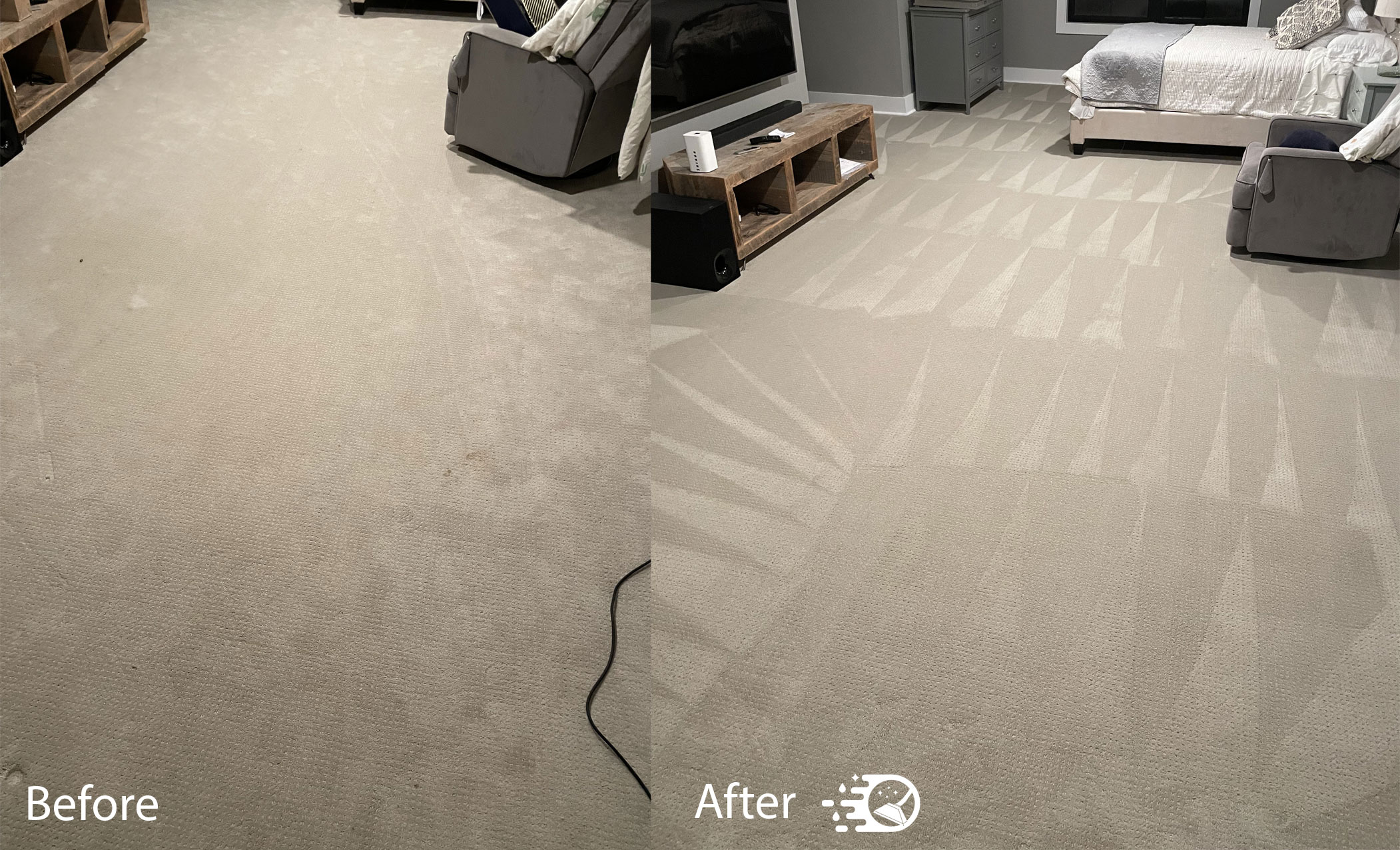 Upstairs bedroom carpet cleaning before and after by Syracuse Carpet Cleaning Co.